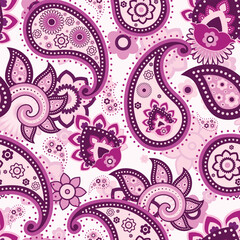 Seamless pattern based on traditional Asian elements Paisley, purple pink paisley seamless pattern