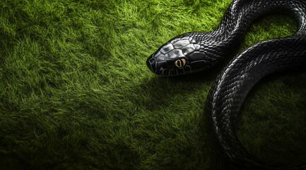 Black snake on a green grass background