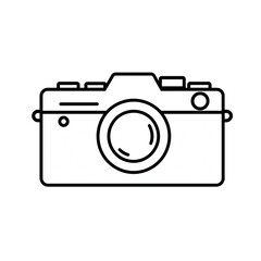PNG cut out isolated background. A minimalistic black and white line art illustration of a vintage camera, representing photography, capturing moments, and creative visual storytelling.