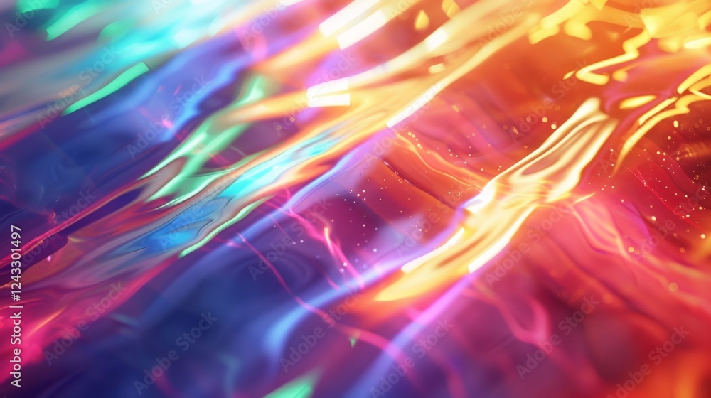 Poster vibrant abstract gradient background showcasing iridescent waves in a colorful blend of light and te