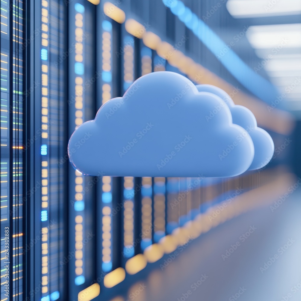 Aufkleber a concept image depicting cloud storage technology with virtual clouds above server racks in a moder