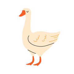 Playful cartoon goose in flat style on white background