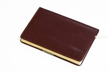 New brown leather notebook isolated on white