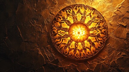 Obraz premium Ornate ceiling light glows, textured wall, interior design