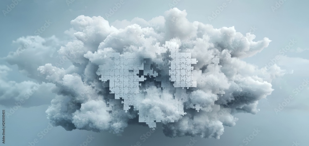 Poster a surreal cloud formation featuring geometric shapes, creating an intriguing blend of nature and abs