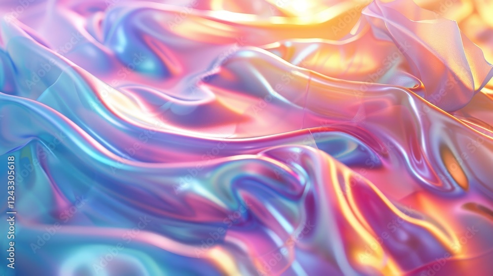 Poster vibrant iridescent gradient flowing across an abstract textured surface