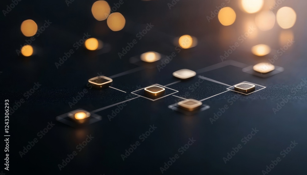 Poster a glowing network of interconnected nodes on a dark surface, suggesting technology and digital conne