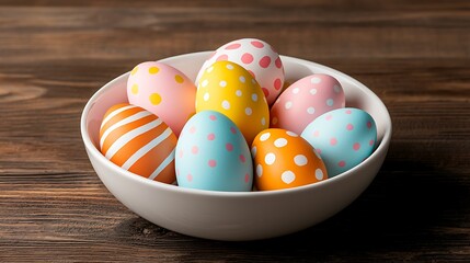 Fototapeta premium Easter day celebration colorful pastel tone eggs in a bowl vibrant spring atmosphere