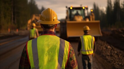 Rural construction teamwork outdoor workers collaborating together
