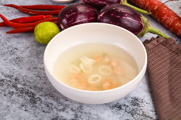 Light seafood soup with prawns