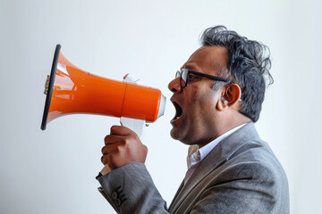 man shouting in the megaphone