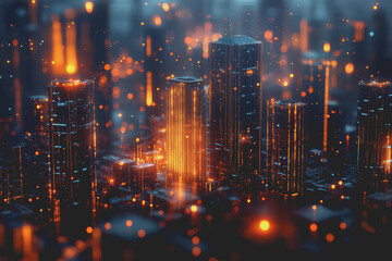 Obraz premium A modern city with a wireless network connection concept and cityscape. Technology concept.