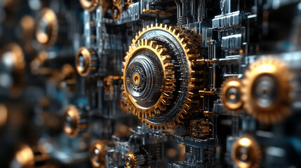 Fototapeta premium Abstract design depicts optimization, conveying intricate automation and corporate efficiency, evoking technological advancement