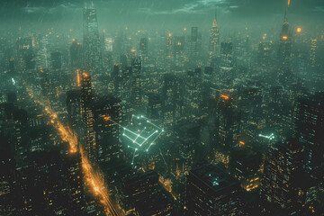 Fototapeta premium A modern city with a wireless network connection concept and cityscape. Technology concept.