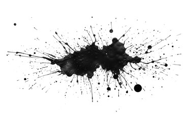 Black paint splash on empty transparent background. Isolated abstract stains explosion brush. Generative ai