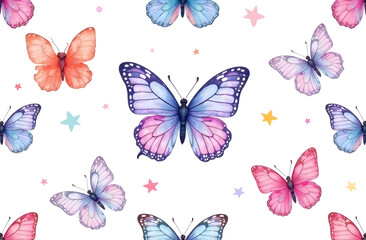 Bright butterflies on white background, water color 