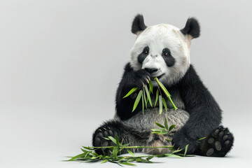 Obraz premium panda eating bamboo on white background