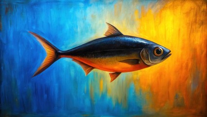 Fototapeta premium An Artistic Depiction of a Single Aquatic Creature Against a Vibrant, Textured Background of Blues and Golds