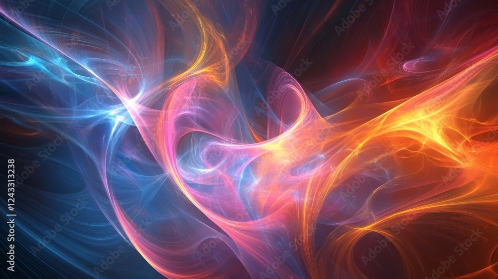 Poster colorful abstract design featuring swirling patterns and vibrant light effects in dynamic motion