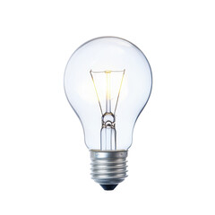 Light bulb with a glowing filament, white isolated background.