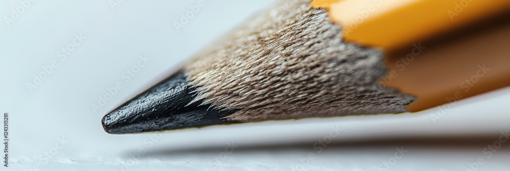 Poster close-up of sharpened graphite pencil tip on light surface
