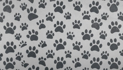 Fototapeta premium black dog paw print pattern on textured white background, seamless repetitive design for wallpaper