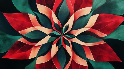 Abstract Red Green Peach Flower Design Artwork