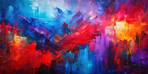 Naklejka premium Vibrant Hues Intertwined An Abstract Expression of Color and Texture in Bold Brushstrokes