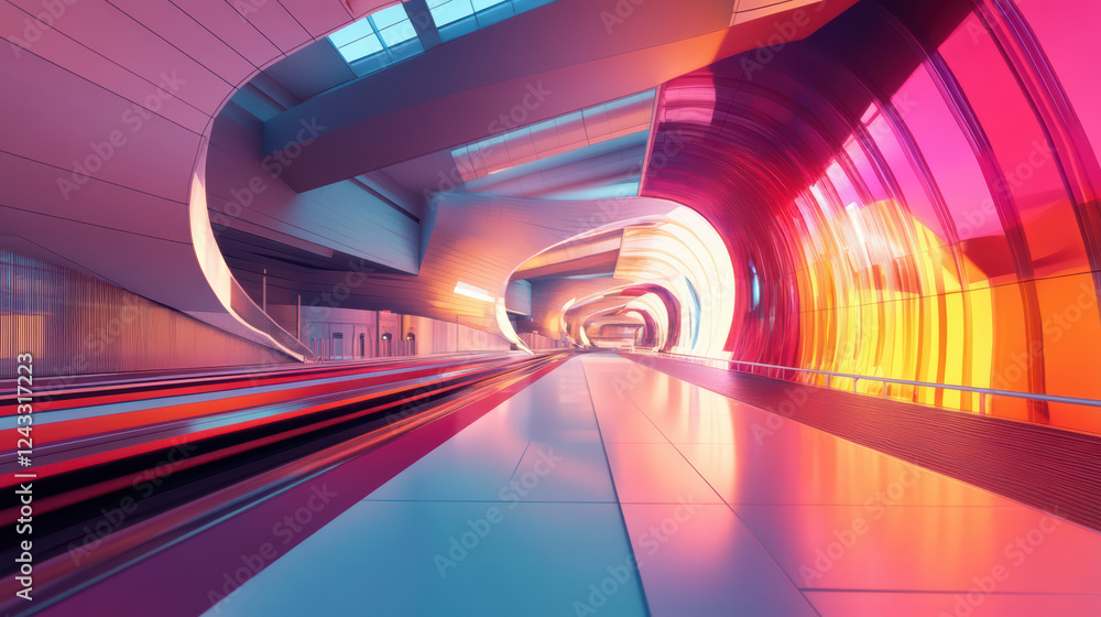 Poster vibrant 3d model of transportation hub featuring dynamic colors and futuristic design elements. spac