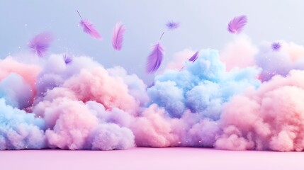 Fototapeta premium Fluffy Pastel Clouds Background – Dreamy 3D Design for Baby Branding & Nursery Wall Art