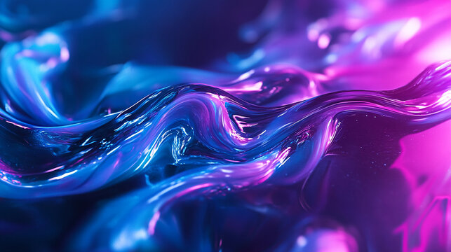 Abstract close-up of glowing liquid surface with vibrant purple and blue swirling colors, symbolizing creativity, fluidity, and futuristic design concepts.