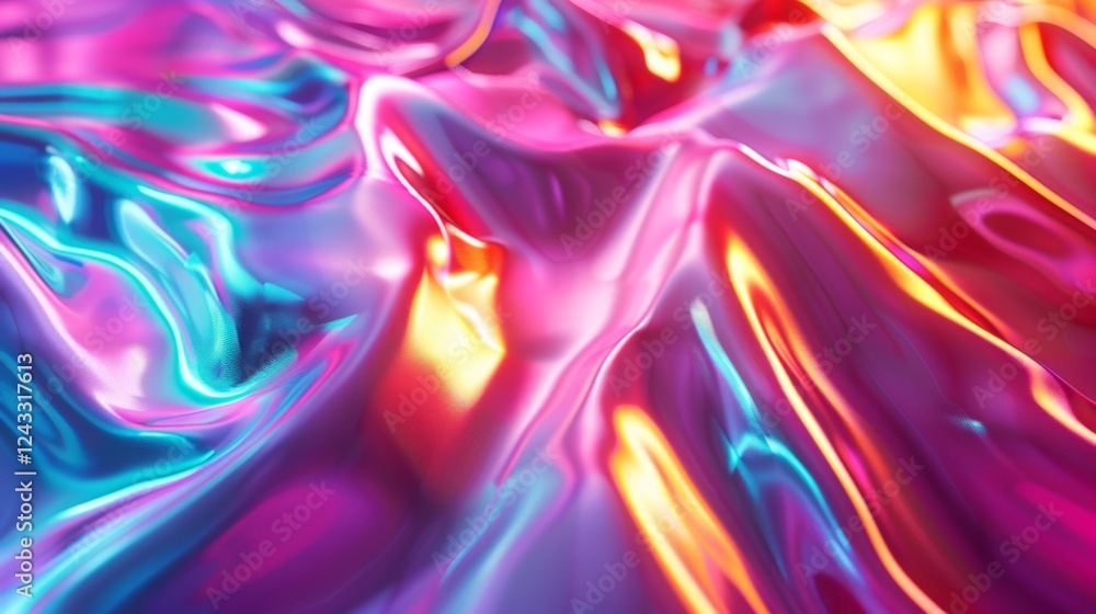 Poster vibrant iridescent gradient fabric creating an abstract visual experience with colorful waves reflec