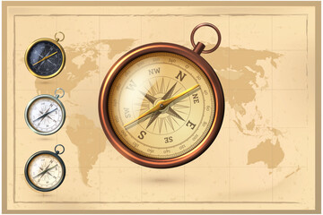 Old compass on vintage map. Retro stale. Making a decision, choosing a direction