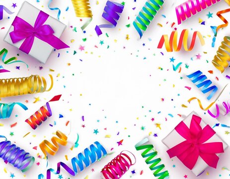 carte, image de f&ecirc;te et de cadeau avec bolduc et strapontin, anniversaire, f&ecirc;te, jour de l'an, bonheur en ia
