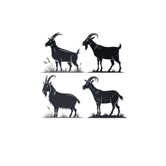 Print  Goat breeds vector illustration, black and white silhouettes isolated on  white  background