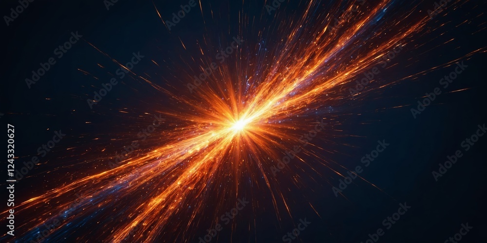 Poster dynamic explosion of light and particles captured in a cosmic event at twilight showcasing vibrant e