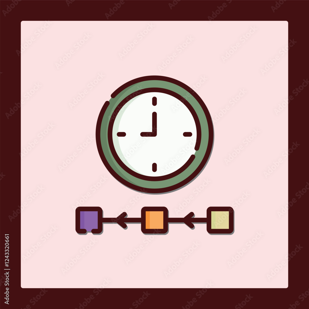 Poster elegant time management icon: clock and timeline sequence