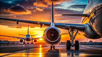 Dawn Descent: Airliner Propellers Slowly Turning at Airport Runway
