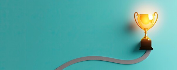 Shiny trophy on a blue background symbolizing achievement and success in a competitive environment.