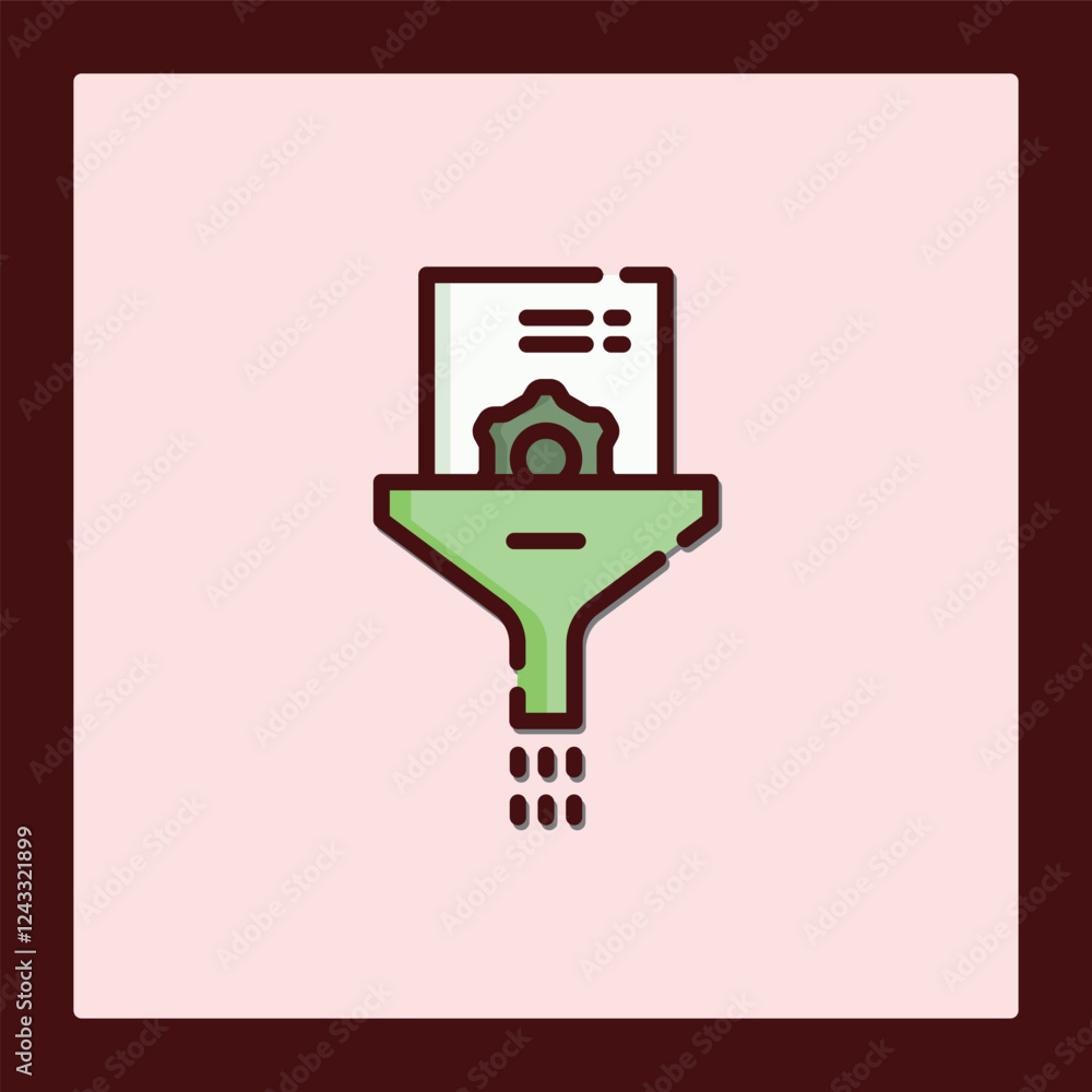 Poster data filtering process icon: funnel system for optimized results