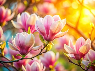Delicate Magnolia Blossoms Close-up with Soft Bokeh Background - Spring Floral Photography