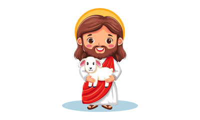 Obraz premium Cute Jesus Christ illustration, use as sticker, card, flyer, Book cover or T Shirt Design