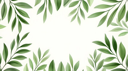Fototapeta premium Decorative frame of green leaves on white background. Possible use for invitation, card, or social media post