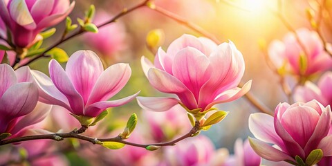 Delicate Pink Magnolia Blossoms - Spring Floral Close Up