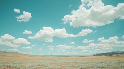 Serene Landscape Underneath A Blue Sky With Fluffy Clouds