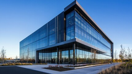 Fototapeta premium Modern Glass Office Building Architecture: Daytime Exterior View