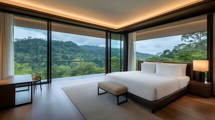 Luxurious bedroom with mountain view
