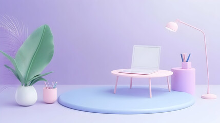 Minimalist workspace scene with laptop, plant, and accessories.  Ideal for showcasing productivity apps or work-from-home concepts