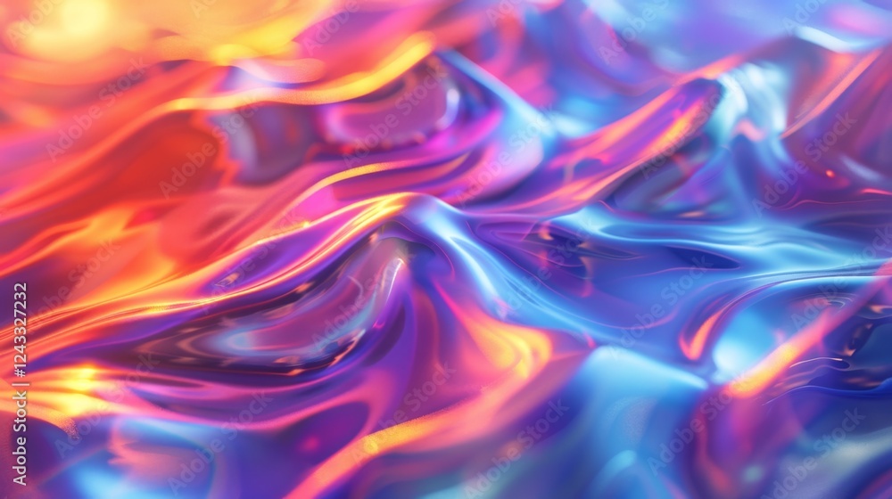 Poster vibrant iridescent gradient patterns create an abstract fluid display with smooth, wavy textures in 
