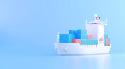 Obraz premium Global Shipping Insights, AI-driven tool analyzes shipping trends, enhances logistics efficiency, sleek 3D vector design, minimalist background, spacious and uncluttered environment